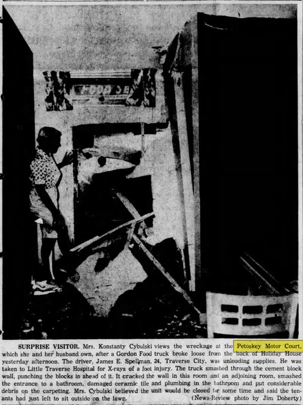 Petoskey Motel (Superior Motel, Petoskey Motor Court) - Aug 1959 Truck Smashes Into Building